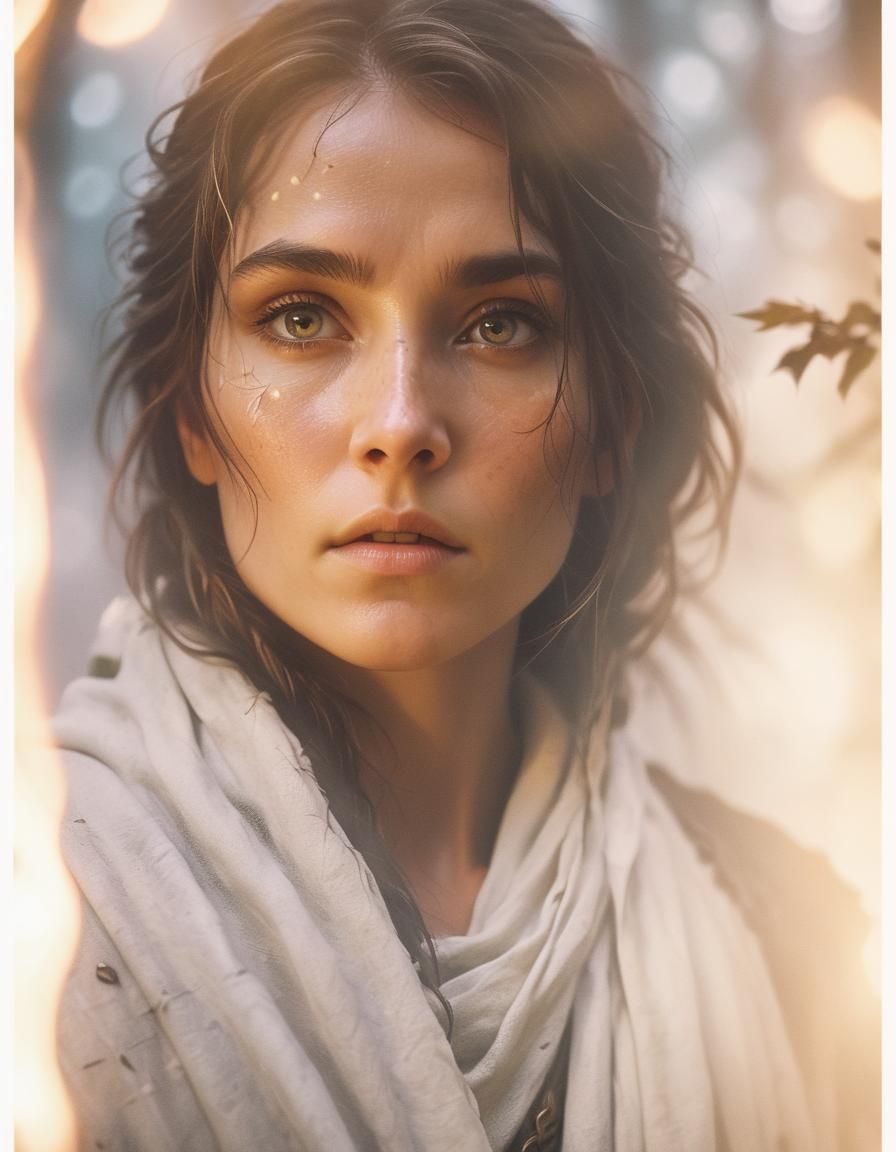 Female Druid Warrior in Dark Fantasy Forest