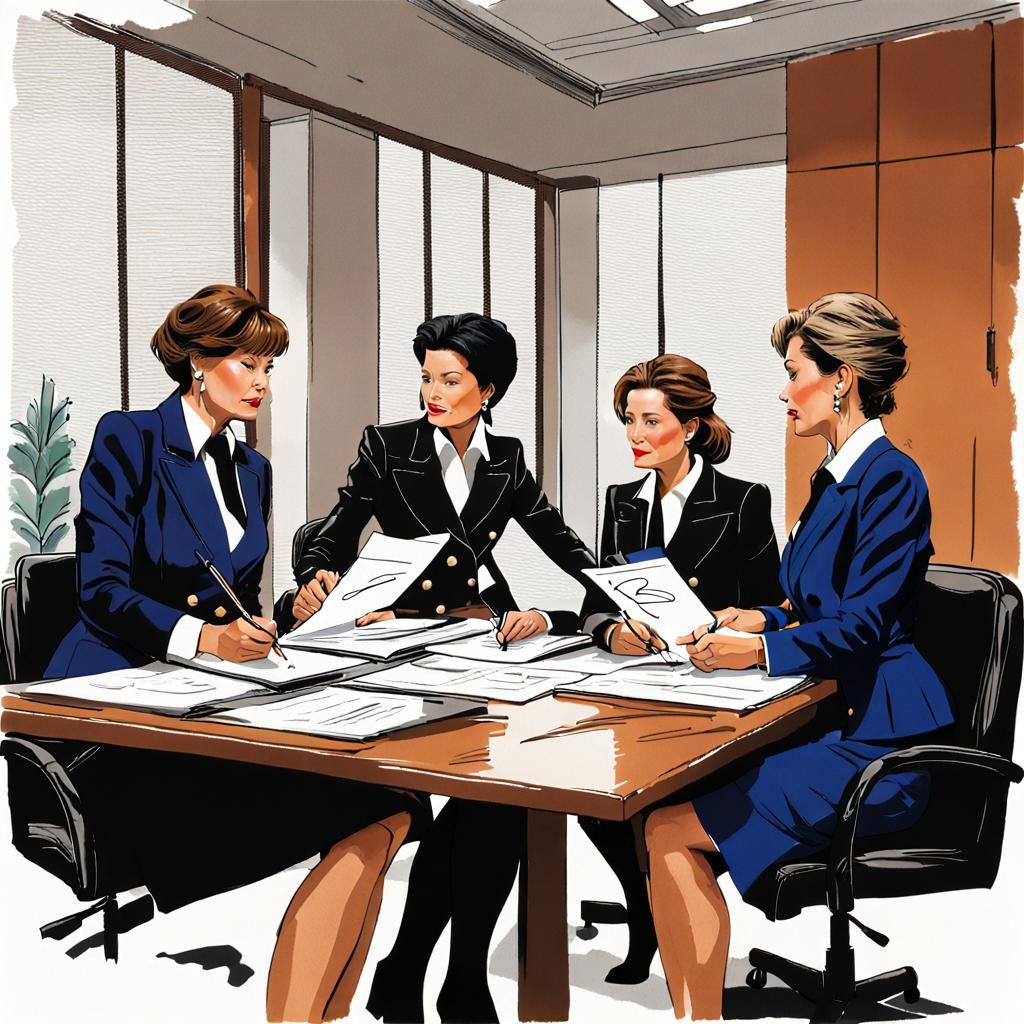 Businesswomen in Colorful Suits Sign Documents