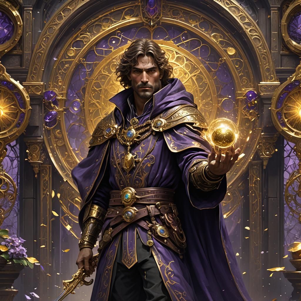 Old Man and Magical Portal in Dark Fantasy Style