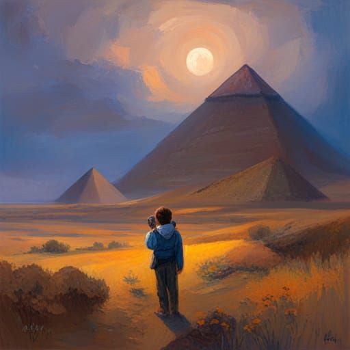 Boys Discover Pyramids: Oil Painting