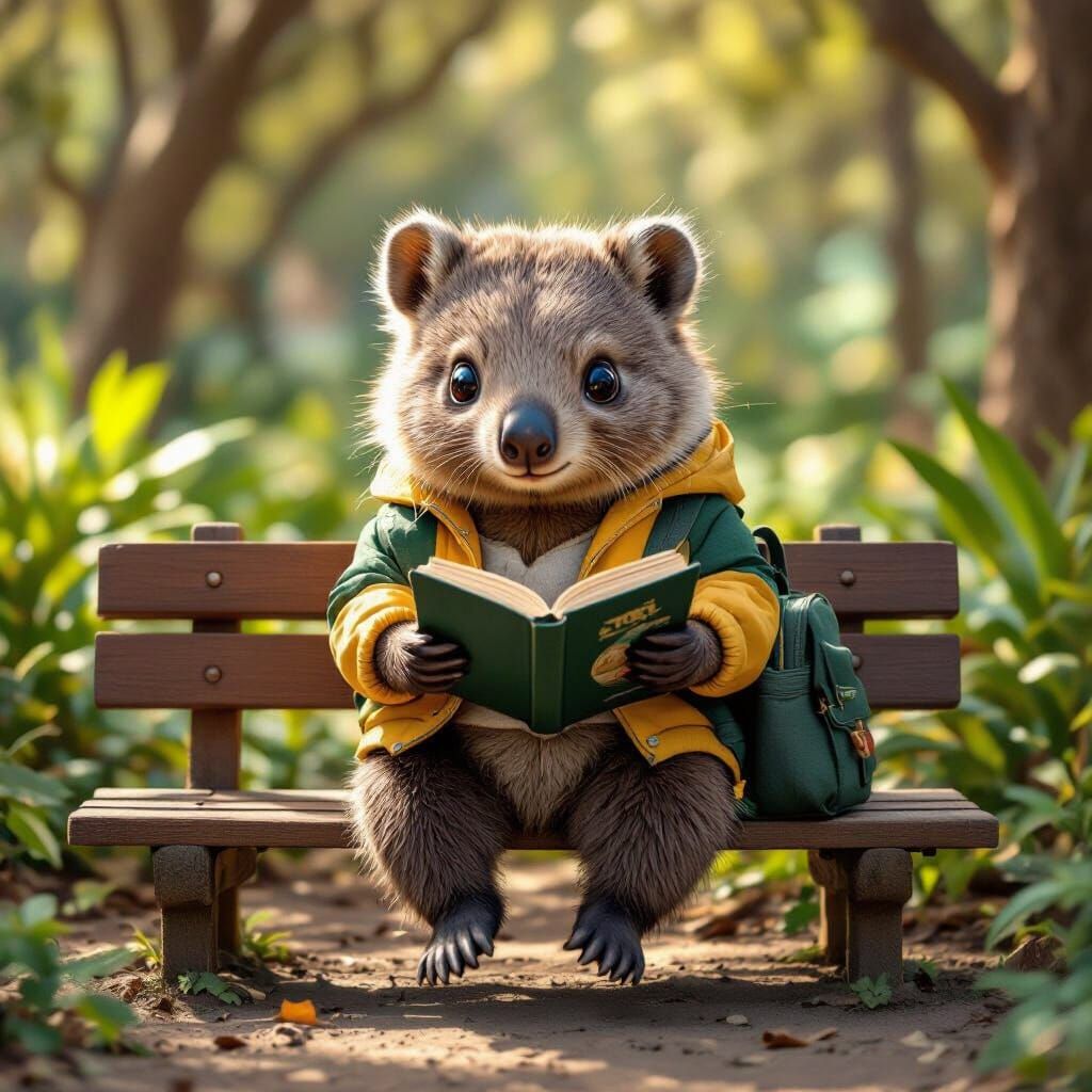 Wombat Student Reads in Library Park