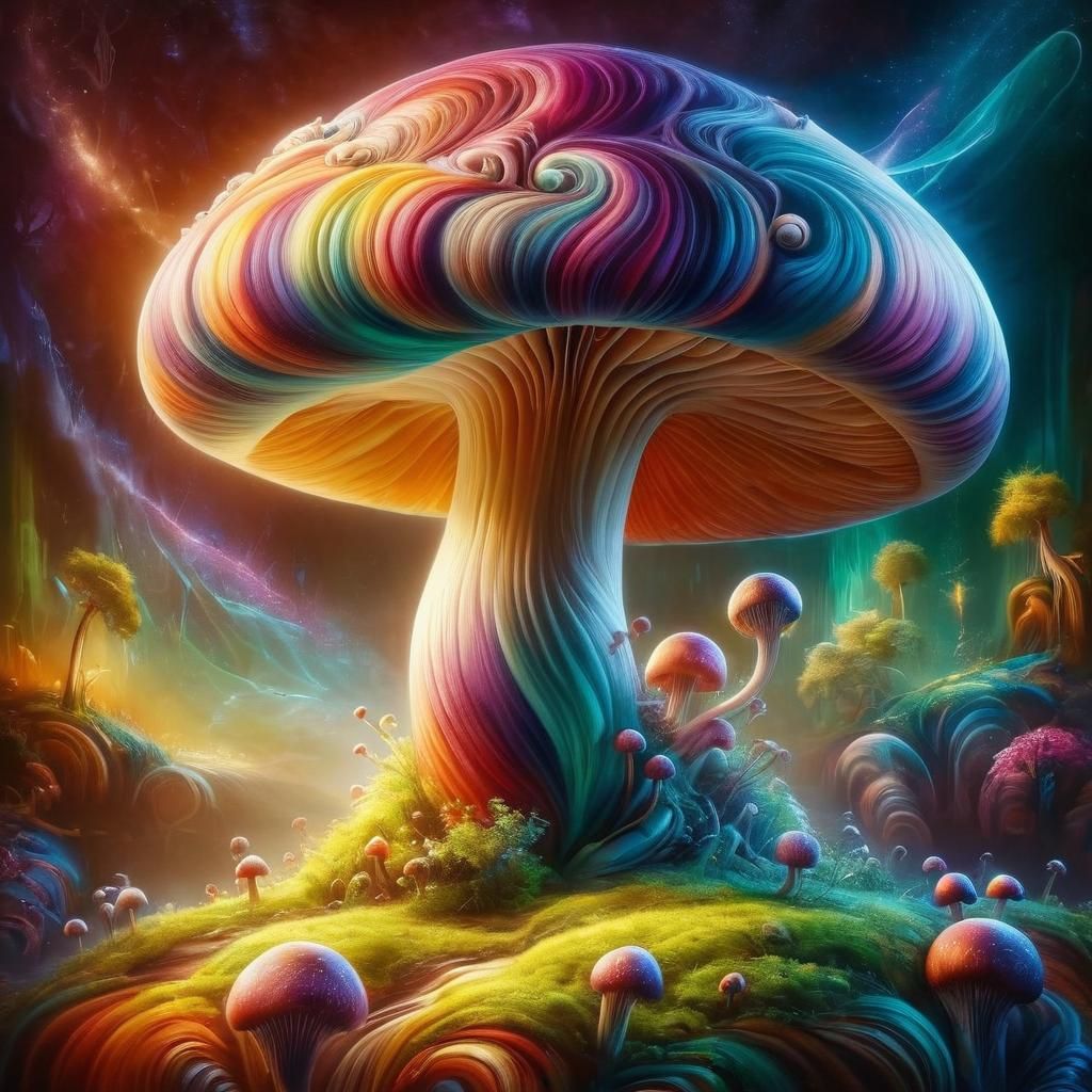 Colorful Mushroom in Hyperrealistic Style