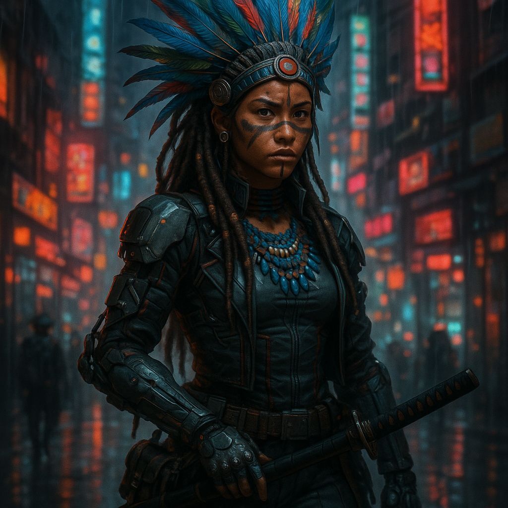 Shadowrun Female Street Samurai with Xapiri-Thepe Aesthetic