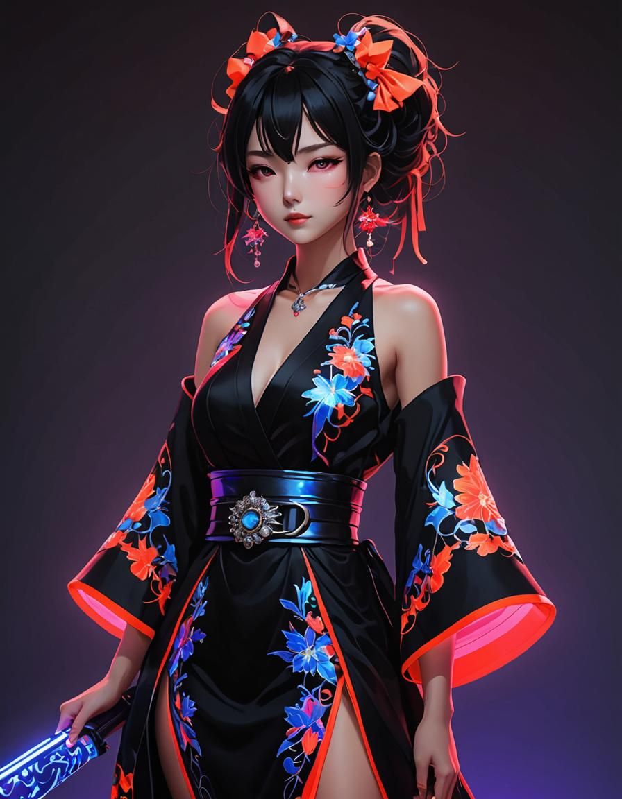 Neon Kimono: Glowing 3D Anime Art
