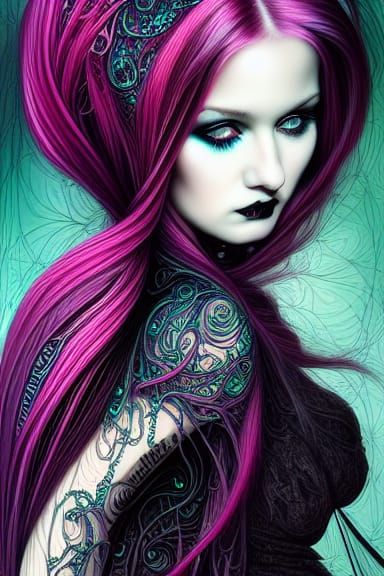 Goth Woman in Rain, Detailed Digital Art