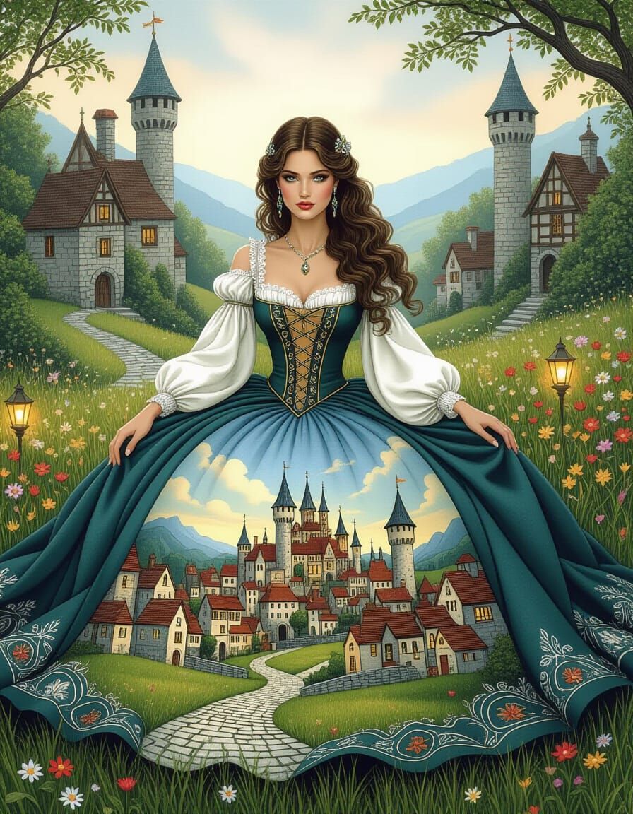 Regal Woman in Medieval Gown, Fantasy Realism