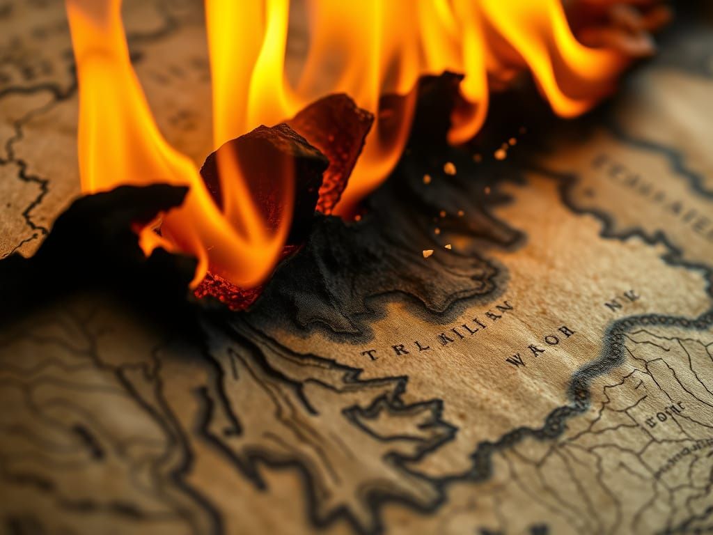 Ancient Map Consumed by Flames in Cinematic Close-Up