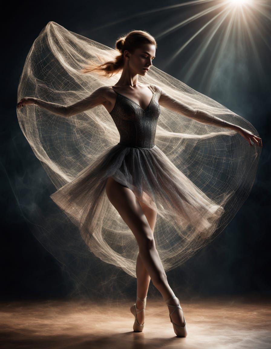 Ballerina in Spider Web Costume Under Spotlight