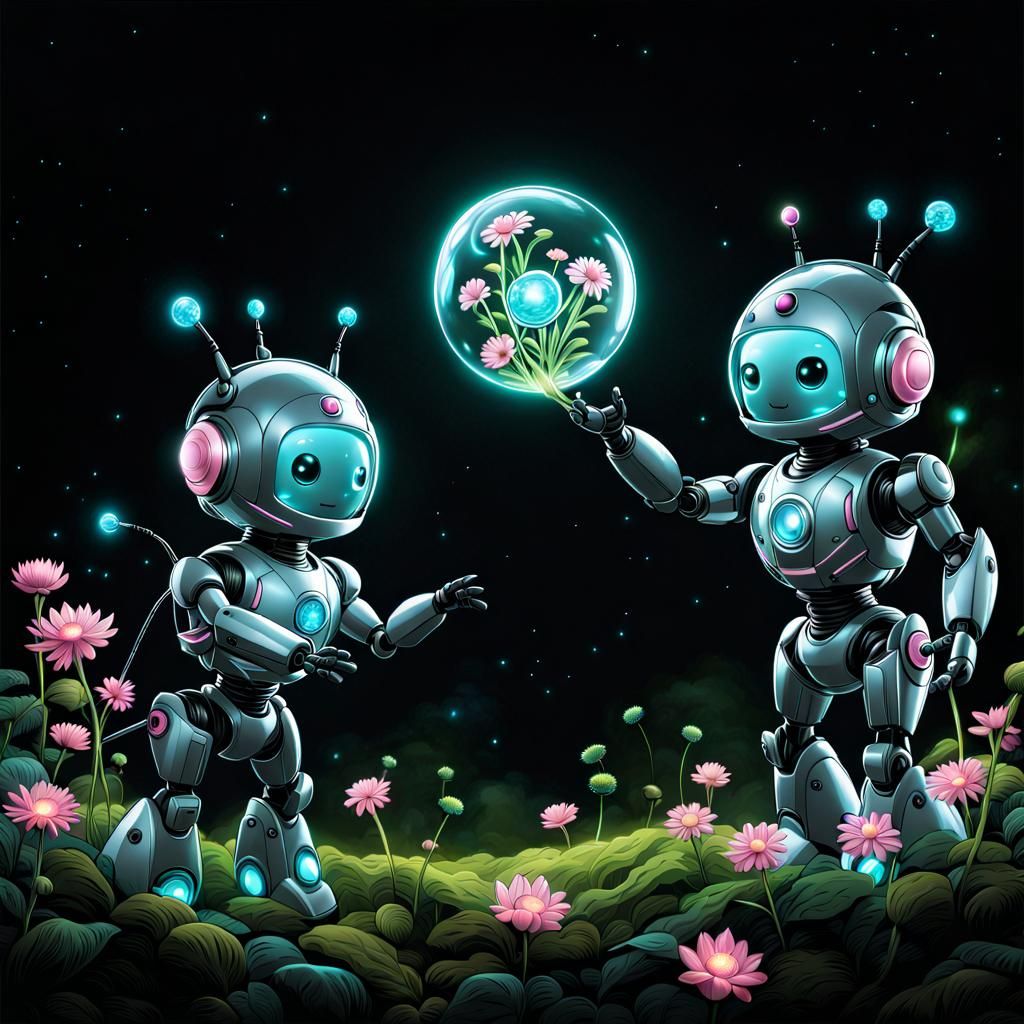 Bioluminescent Robots Play Ball in Cosmic Garden