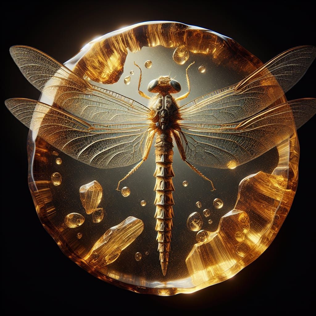 Fossilized Dragonfly Encased in Ancient Amber