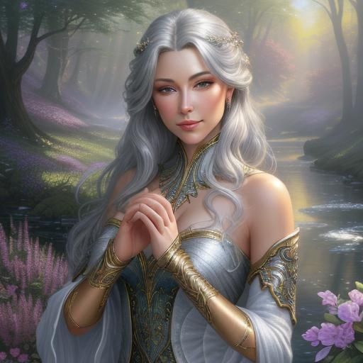 Beautiful Woman with Silver Hair in Ethereal Style
