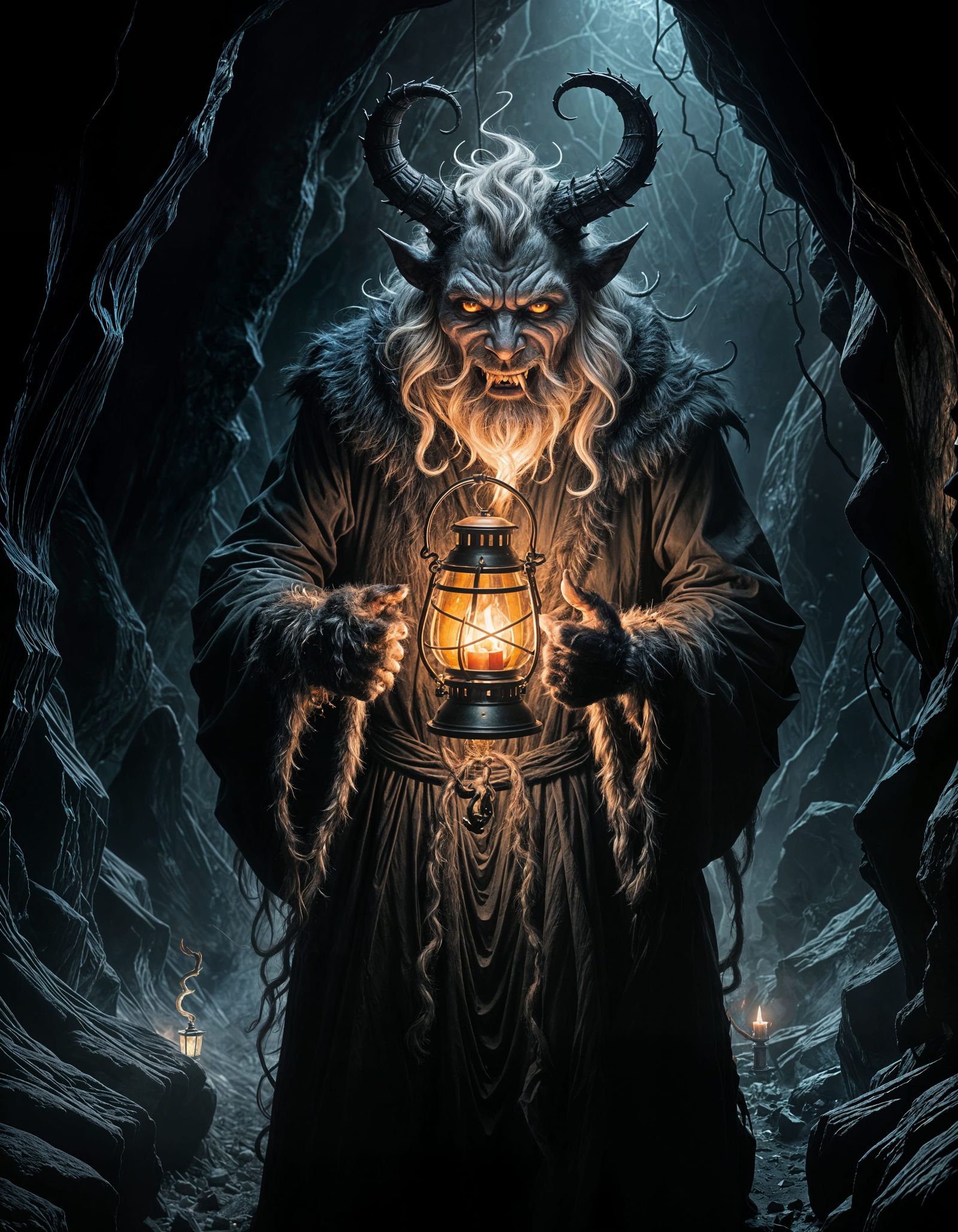 Ghostly Krampus Demon in Cosmic Horror Void