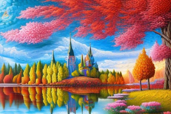 Colorful Fantasy Landscape in Impasto Oil Painting