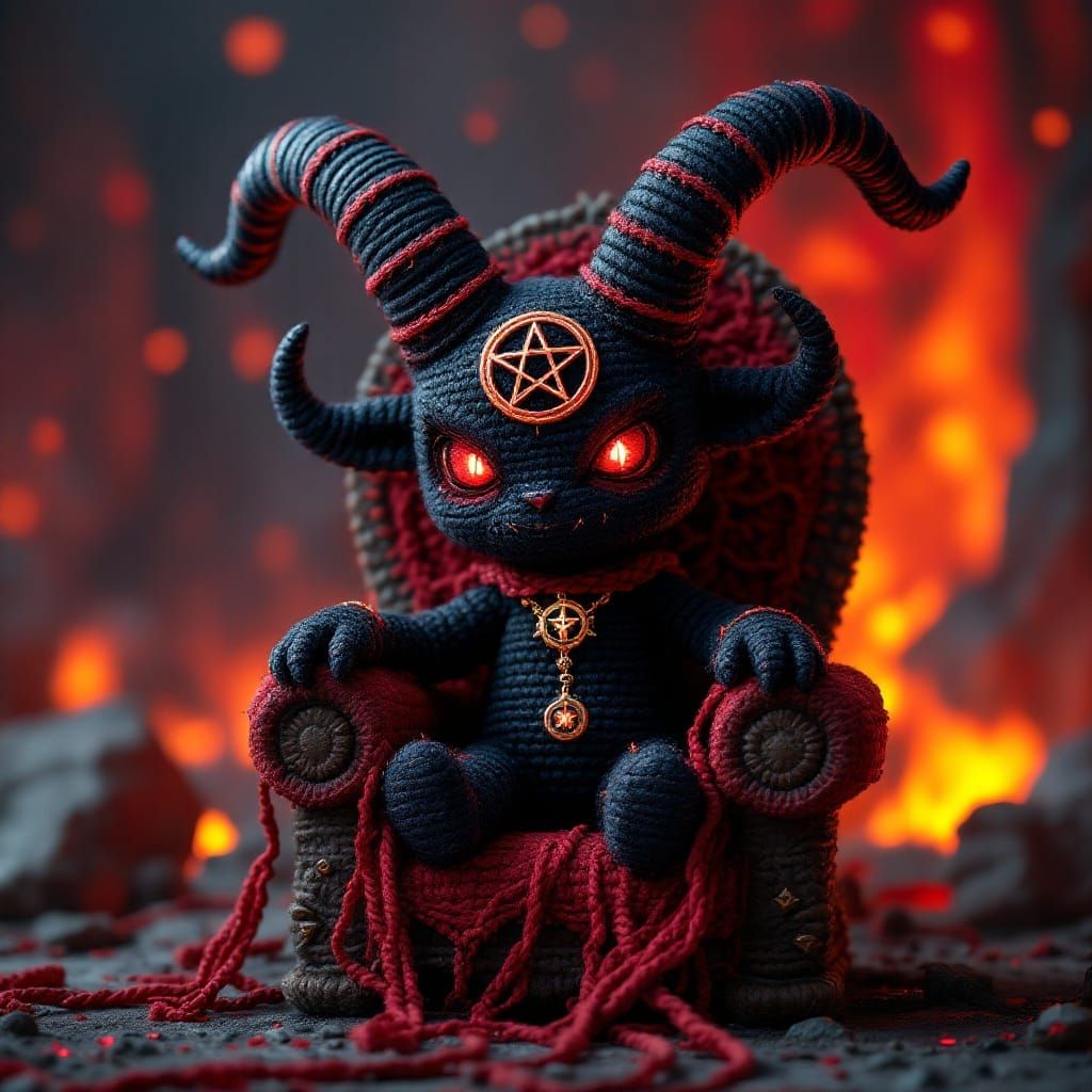 Cute, Fuzzy Baphomet in Cyberpunk Style