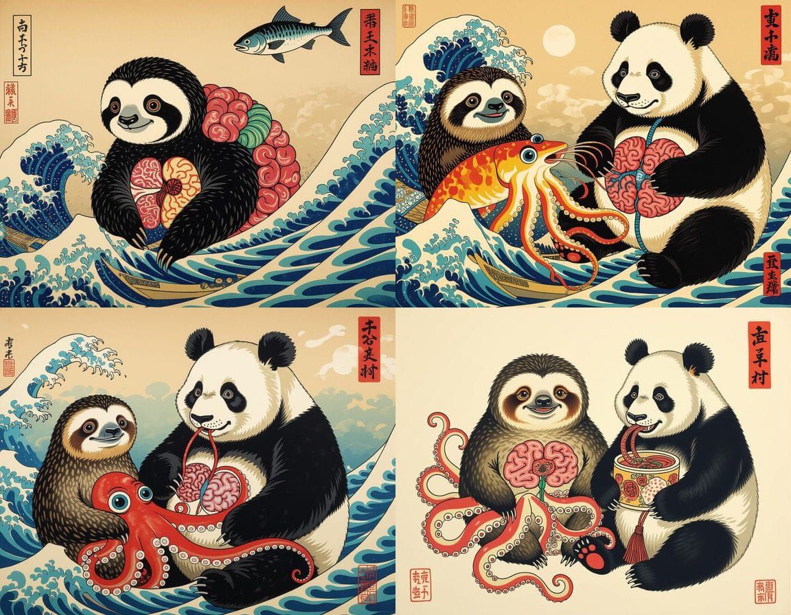 Grotesque Ukiyo-e Fusion of Animals and Anatomy