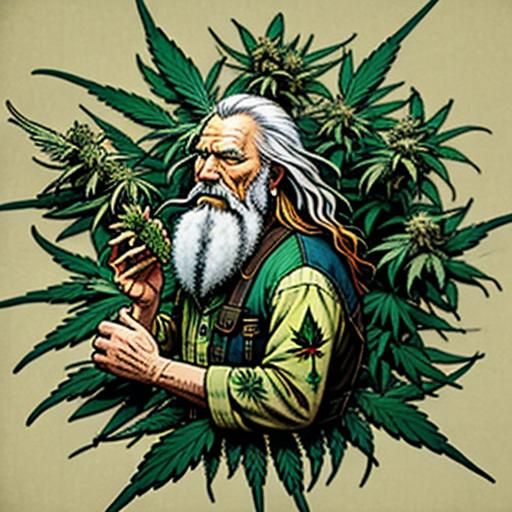 Old Hippy Trimming Cannabis Buds