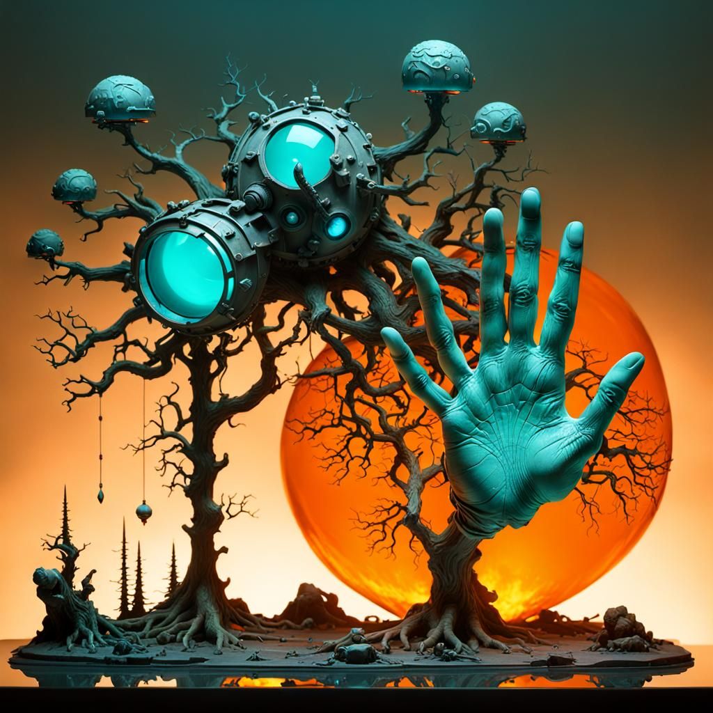 Radioactive Forest in Renaissance Cyberpunk Style