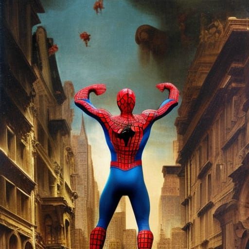 Spiderman in a classical painting by Leonardo Da Vinci