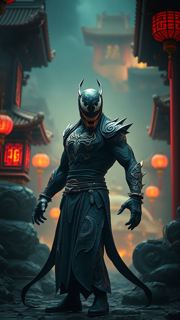 Venom in Dragon Tattoo Costume: Cinematic Film Still