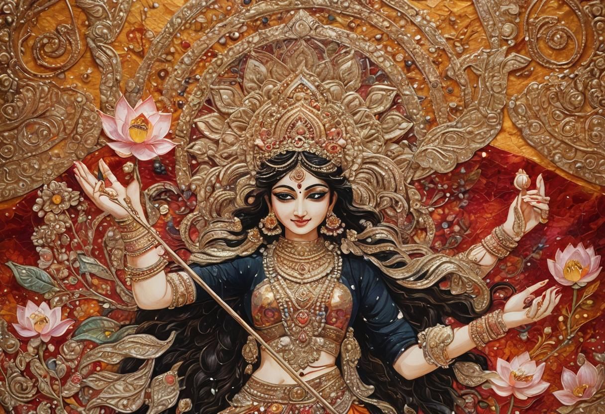 Divine Hindu Goddess Portrait in Oil Painting