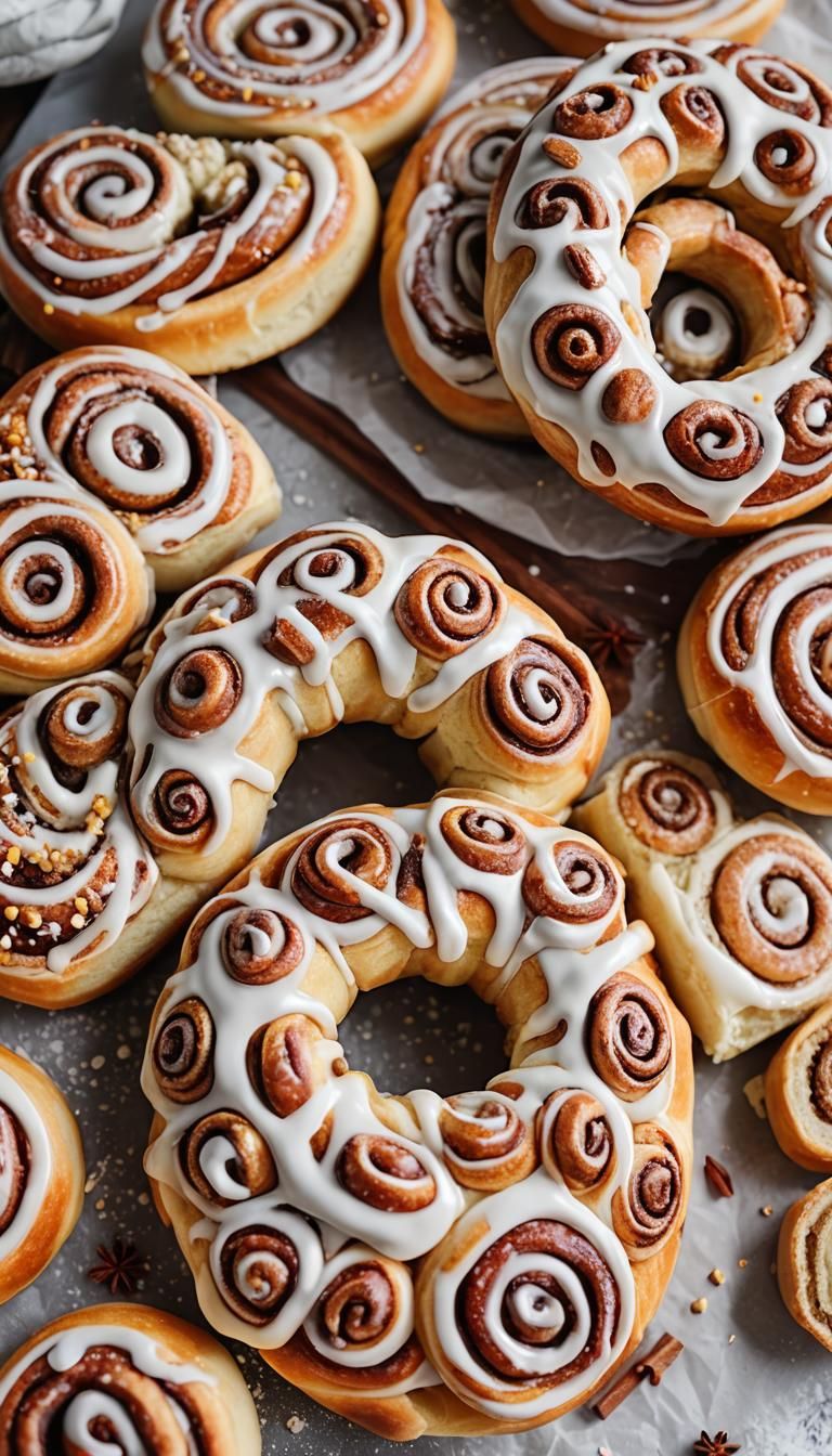 Cinnamon Roll Wreath Close-Up, Professional Food Photography