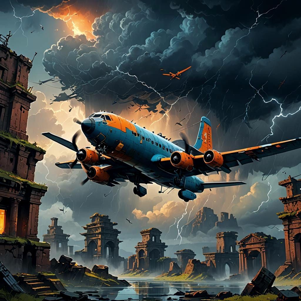 Fantastical Plane in Detailed Matte Painting Style