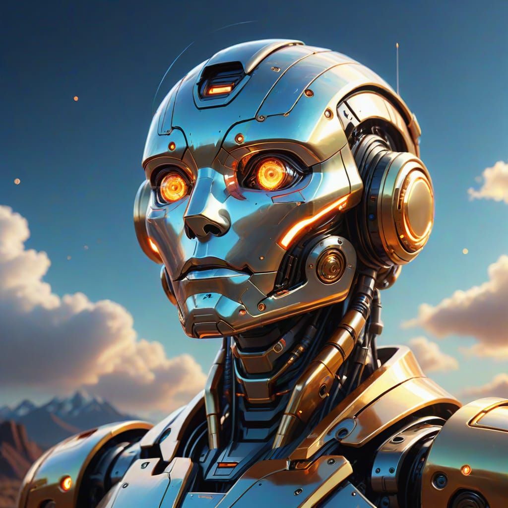 Futuristic Robot in a Celestial Landscape