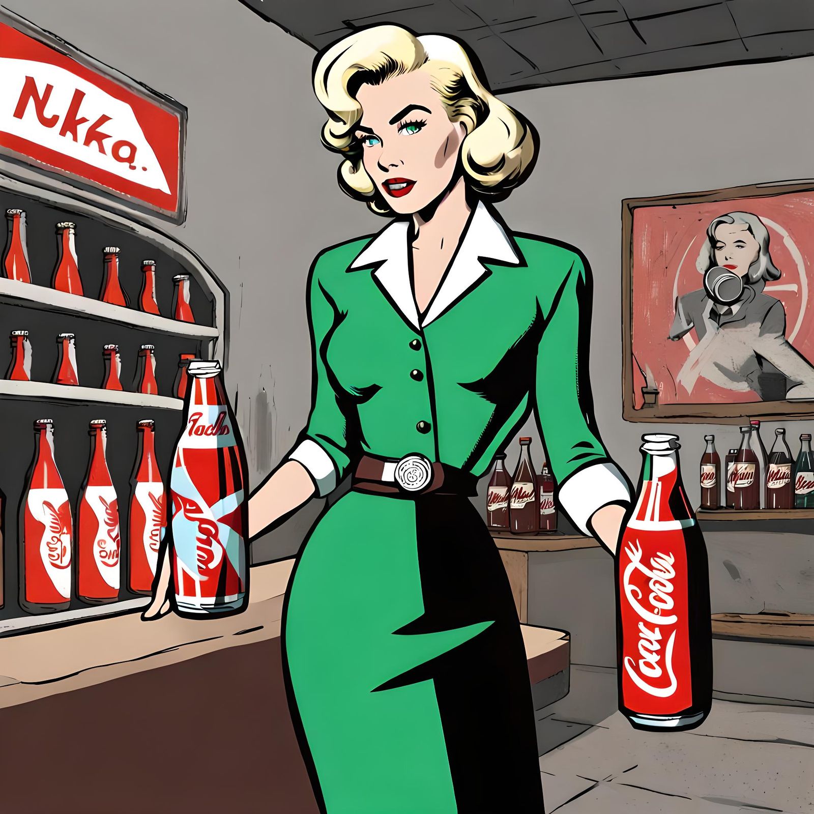 Lucy Fallout Nuka-Cola in Warhol Pollock Cartoon Style