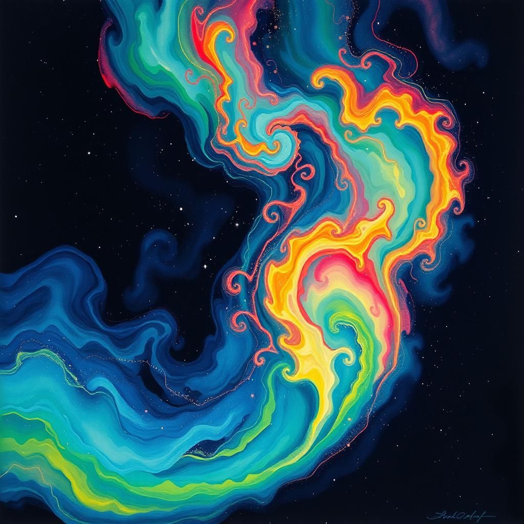 Ethereal Aurora Borealis in Gouache Detail
