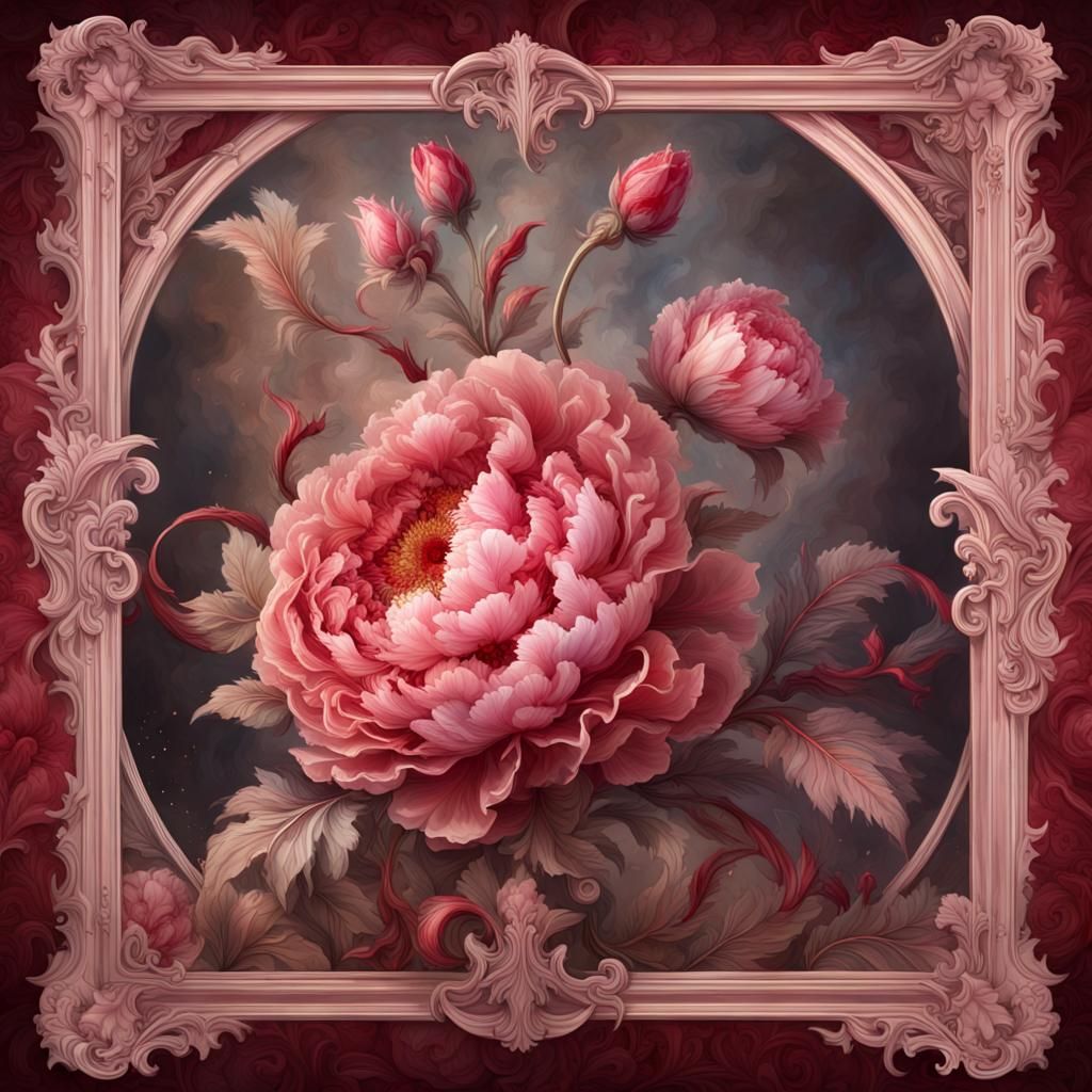 Vintage Watercolor of Red and Pink Peonies