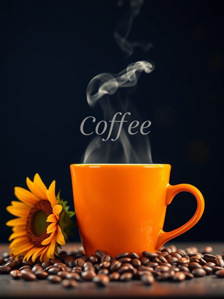 Coffee Steam Text with Sunflower Still Life