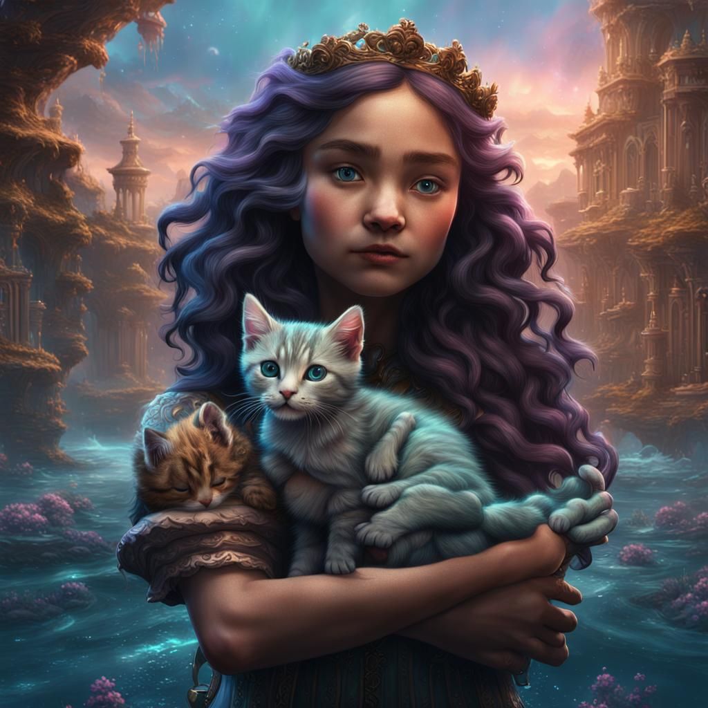 Mermaid Holding Kitten Fantasy Concept Art