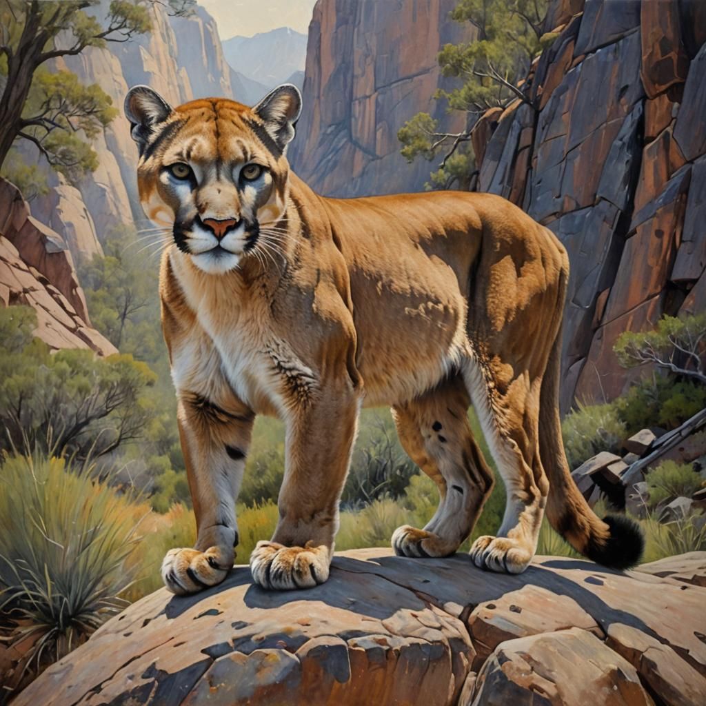 Majestic Mountain Lion in Oil Painting Style