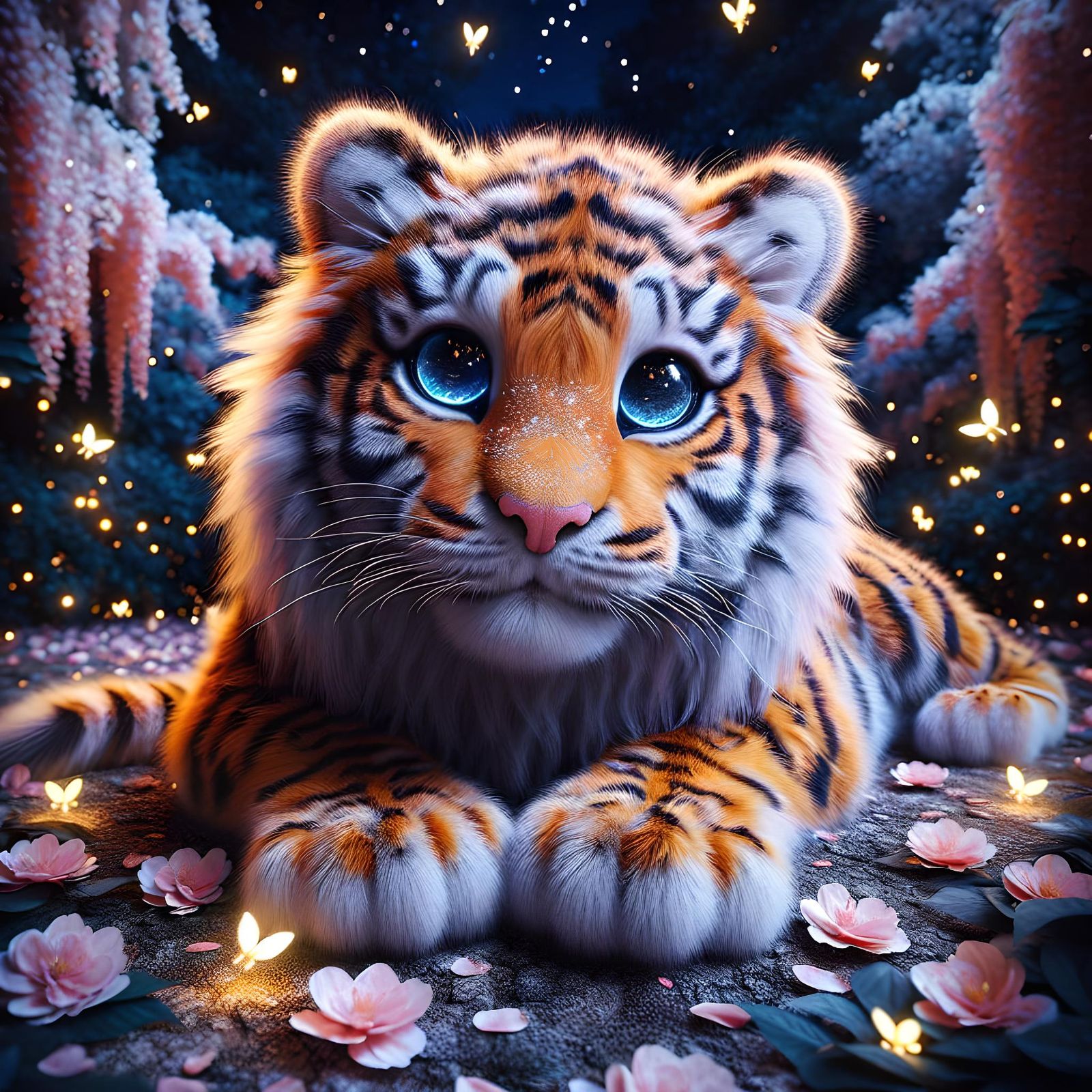 Hyper-Realistic Orange Tiger in a Mystical Garden