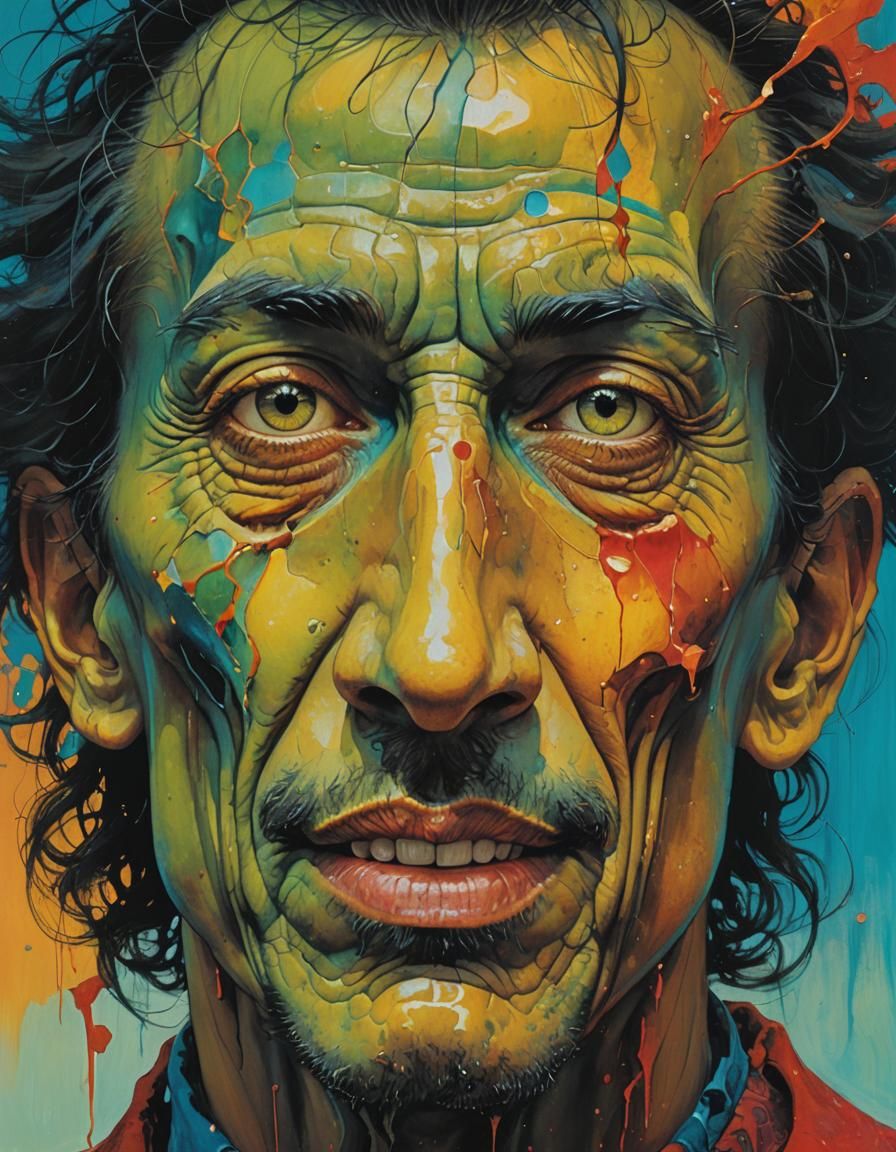 Surreal Male Portrait in Abstract Gouache Style