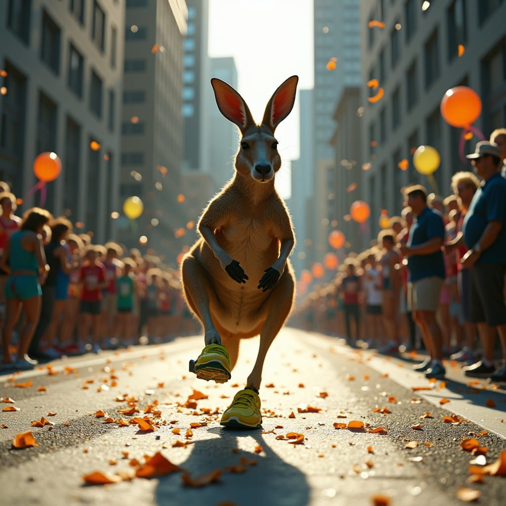 Kangaroo Runs Boston Marathon: Digital Art