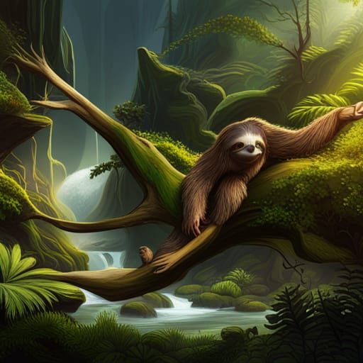 Detailed Sloths Matte Painting in Deep Color
