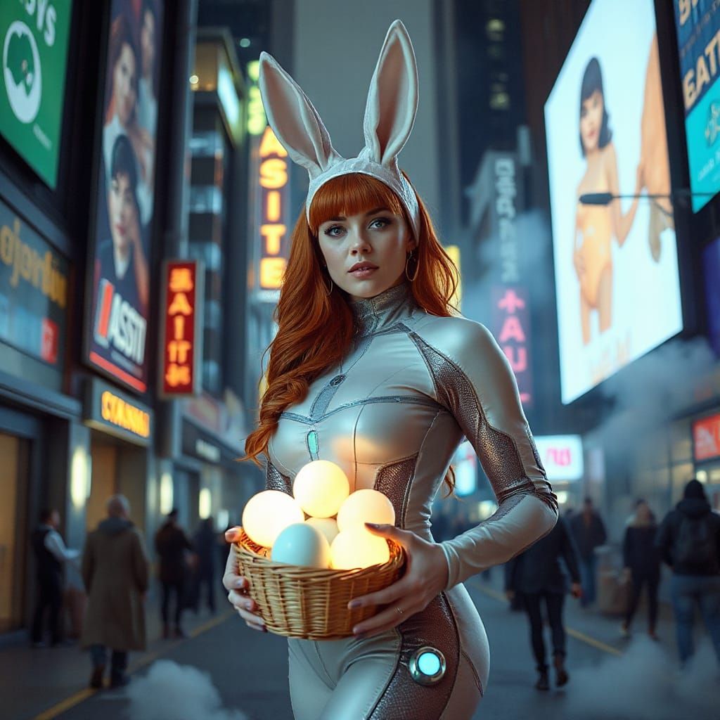 Cyberpunk Easter Bunny in Neon Alleyway