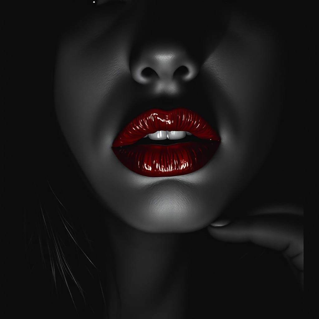 Sultry Black and White Portrait with Dramatic Lip Focus