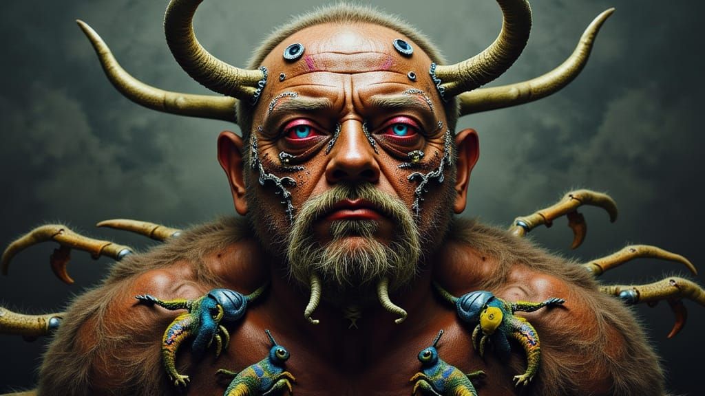 Fractal Faced Man with Bizarre Animal Features