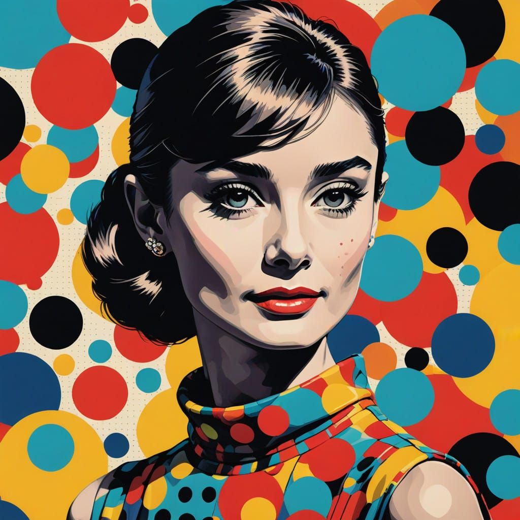 Vibrant Audrey Hepburn in 1960s Pop Art Style