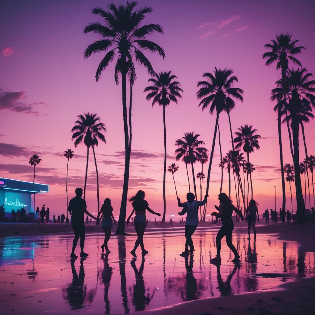 Synthwave Beach Party at Sunset in California
