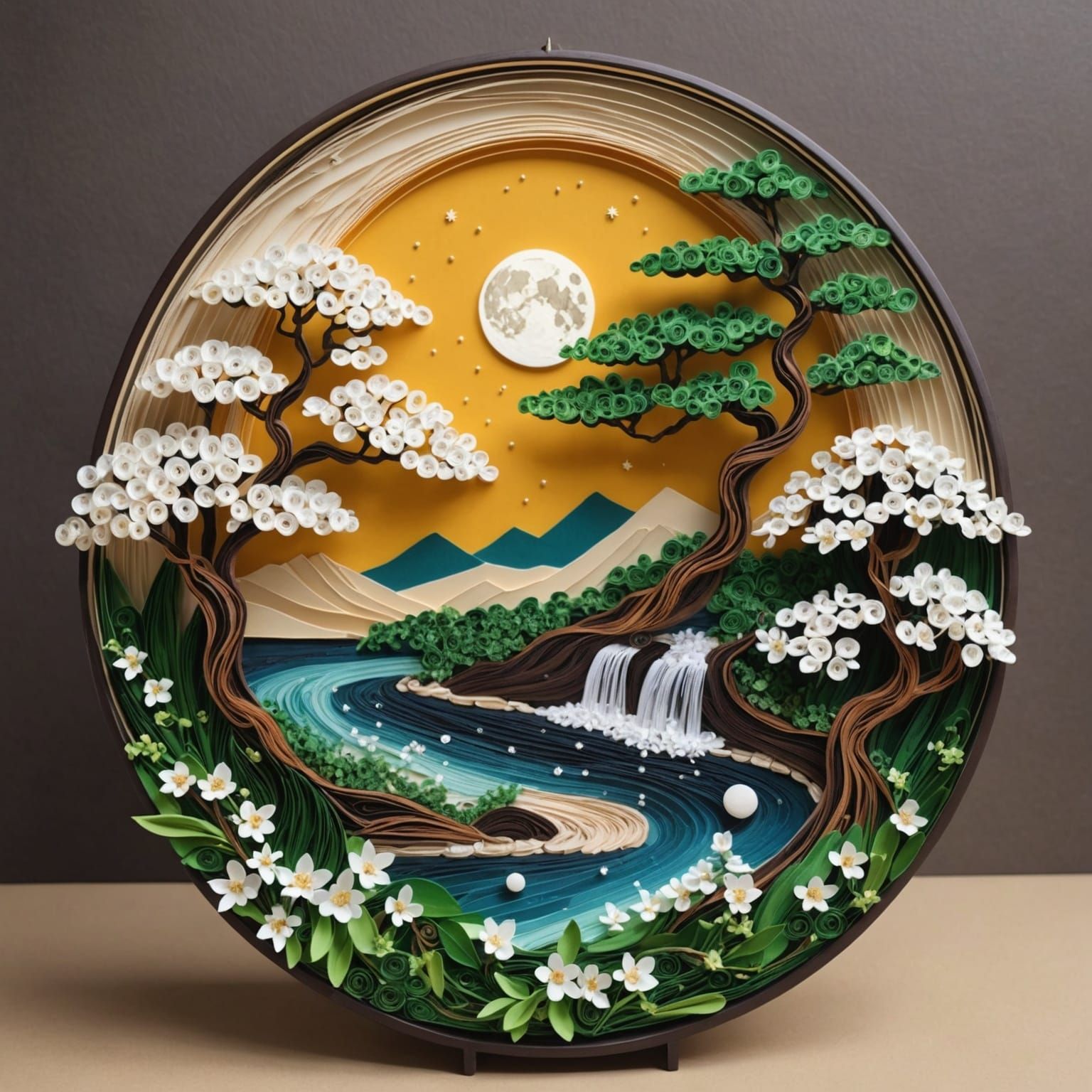 Bonsai Quilling Collage with Comet and Moon