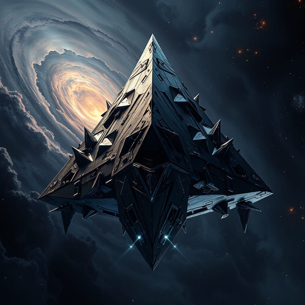 Triangular Prism Spaceship Destroyer in Deep Space