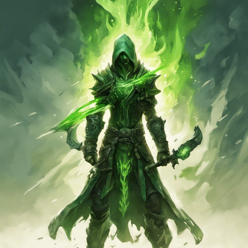 Human Rogue with Glowing Poison in Fantasy Art Style