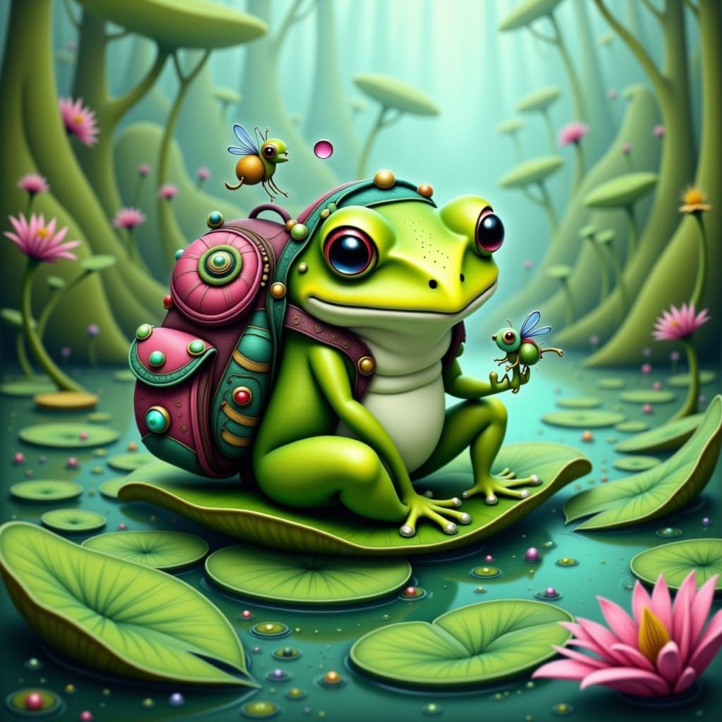 Frog with Friends on Lily Pad