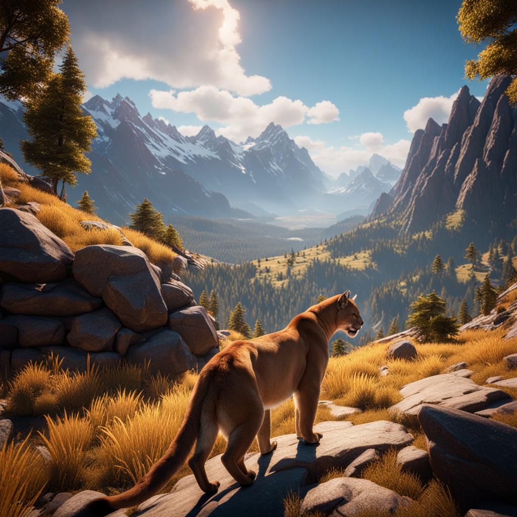 Mountain Lion in a Cinematic 3D Landscape