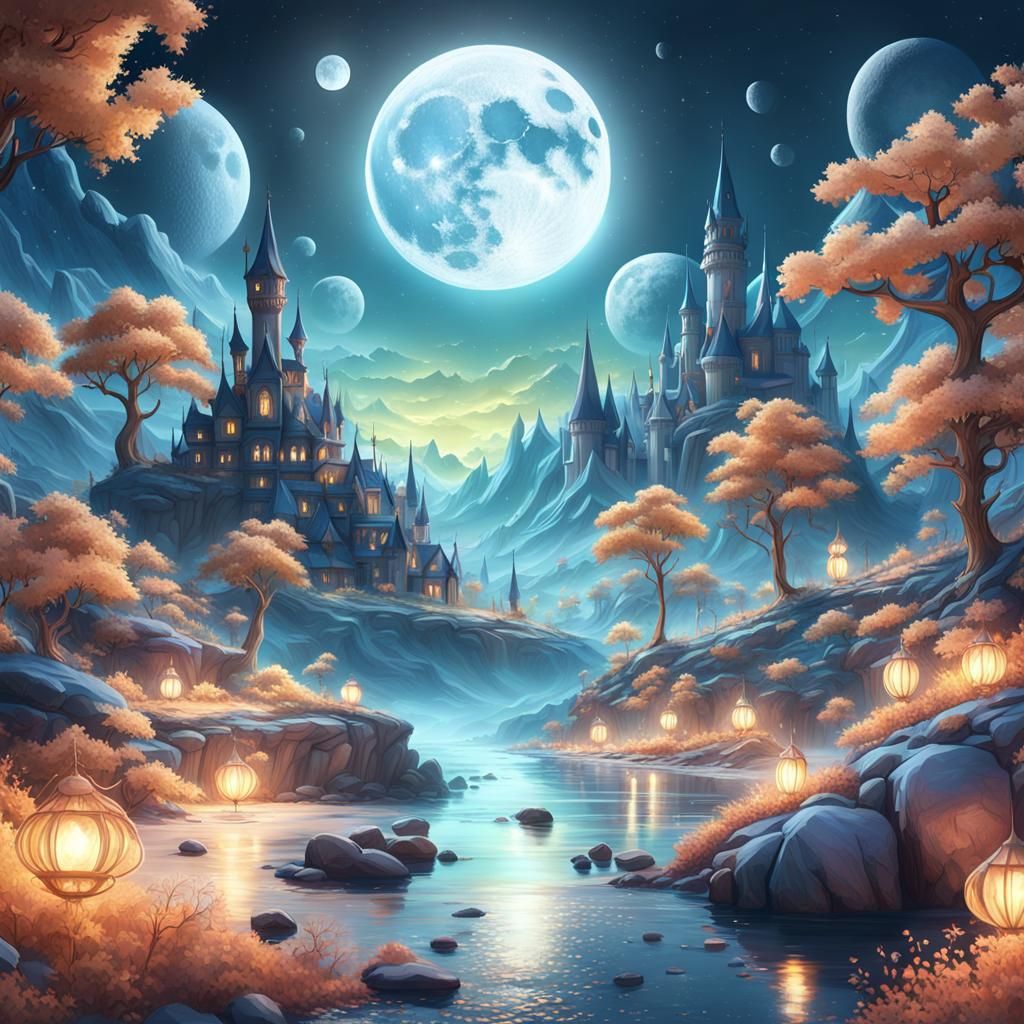 "Enchanted Moonlight: A Whimsical Lunar Scene"