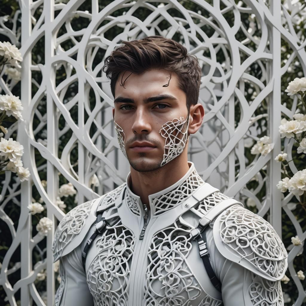 Chiseled Brunette in White Carved Couture