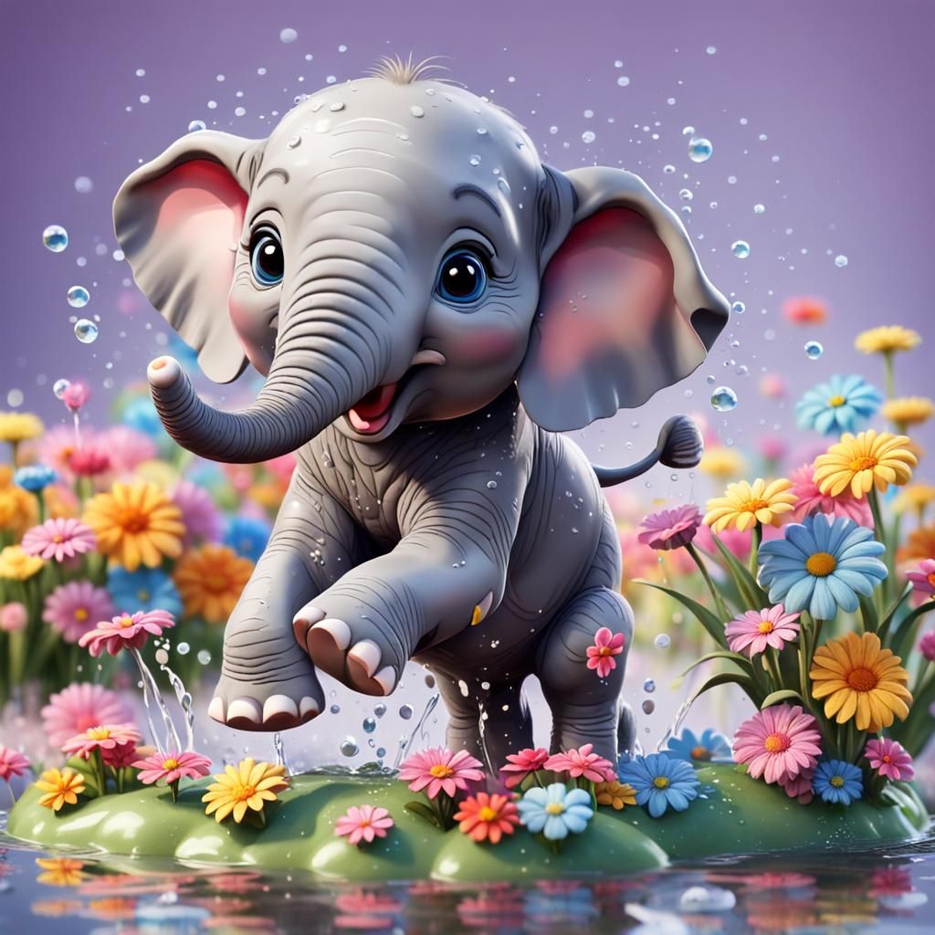 Playful Miniature Elephant Calf in Pixar Style